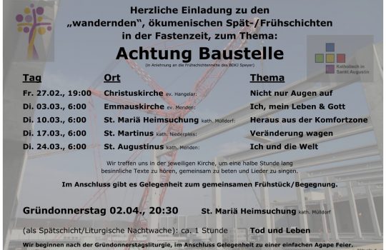 Wandernden, ökumenischen Spät-/Frühschichten in der Fastenzeit