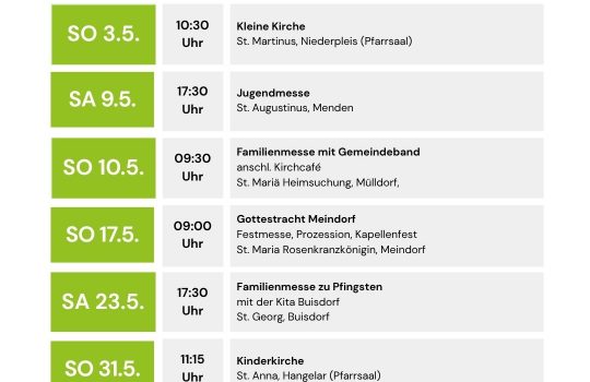 Kinder- und Familiengottesdienste Mai bis Juli