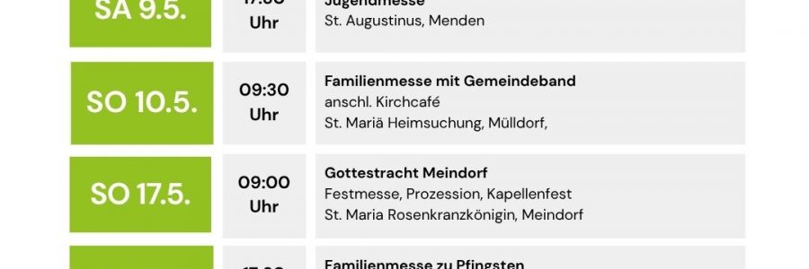 Kinder- und Familiengottesdienste Mai bis Juli